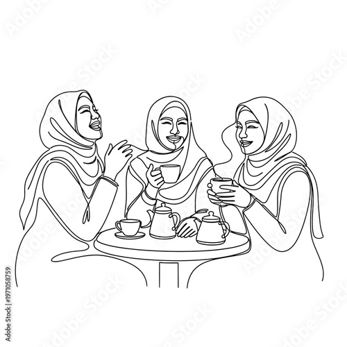Three women wearing headscarves sitting.