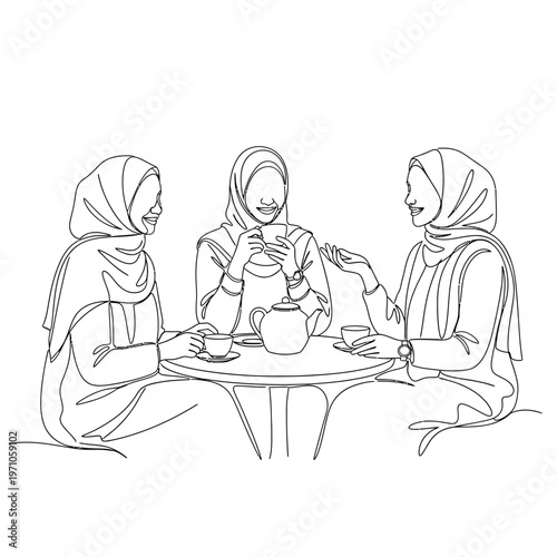 Women wearing headscarves sitting together.