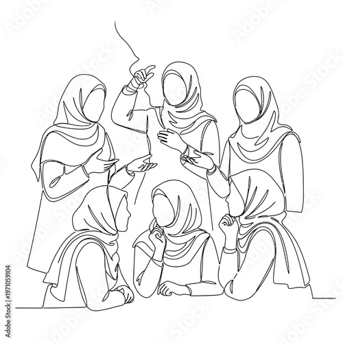 Women wearing headscarves in group.