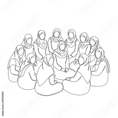 Women wearing headscarves sitting together.