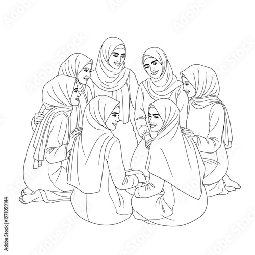 Women wearing hijab sitting together.