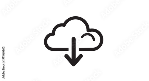 Cloud Download Icon, Black Cloud Storage Symbol, Vector Cloud Computing Sign