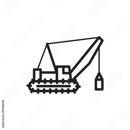 Dragline excavator icon symbolizing surface mining, representing heavy earthmoving hardware, bucket hoisting tools, open pit extraction gear, massive digging systems, and industrial resource logistics