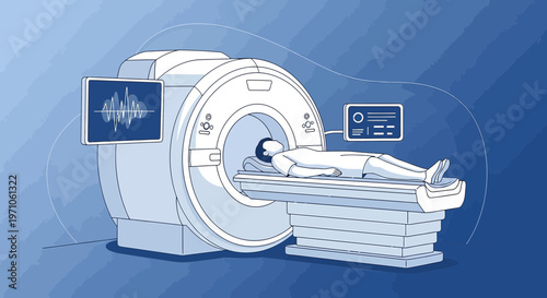 Patient undergoing MRI scan in a modern medical facility, advanced diagnostic imaging technology