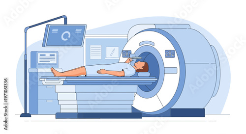 Patient undergoing MRI scan in a modern medical facility, advanced diagnostic technology.