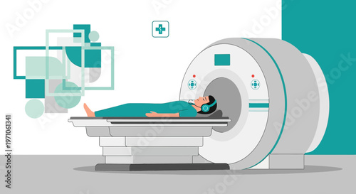 Patient undergoing MRI scan in a modern medical facility, advanced diagnostic technology