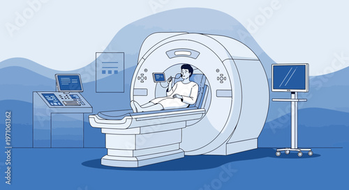 Patient undergoing MRI scan in a modern medical facility, advanced technology for diagnosis
