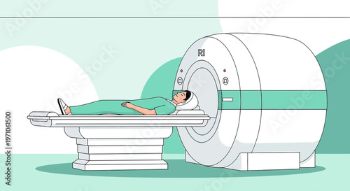 Patient undergoing MRI scan in a modern medical facility, diagnostic imaging technology.