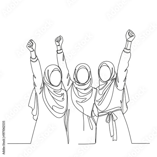 Three Muslim Women in Hijab Celebrating.