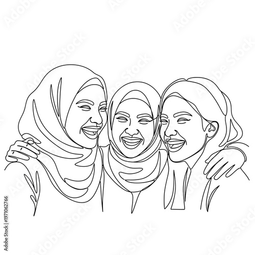 Three Women Wearing Headscarves Smiling.