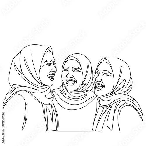 Three Women Wearing Headscarves Smiling.