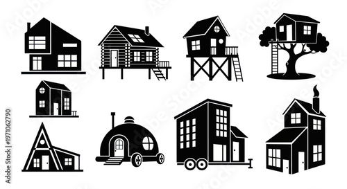 Diverse House Silhouettes: Architecture  Real Estate Glyph Icons Set