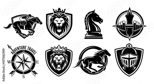 Black White Vector Emblem Logo Collection: Sports, Travel, Fitness, Heraldry, Chess, Knight