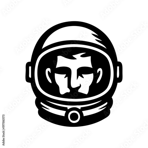 Logo exploración del espacio. Dibujo sencillo con líneas de la cabeza de un hombre con casco de astronauta 