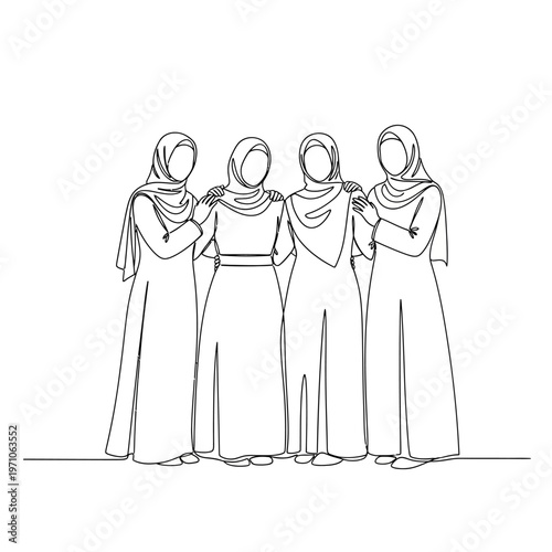 Four Women Wearing Headscarves Together.