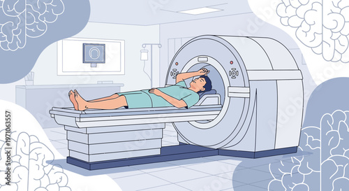 Patient undergoing MRI scan in a modern medical examination room