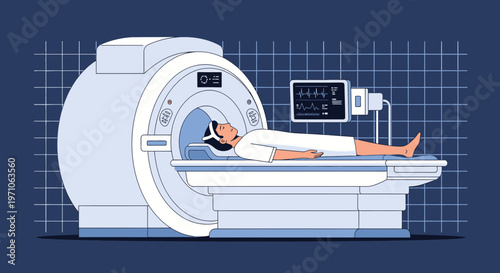 Patient undergoing MRI scan in a modern medical diagnostic room, advanced technology in healthcare