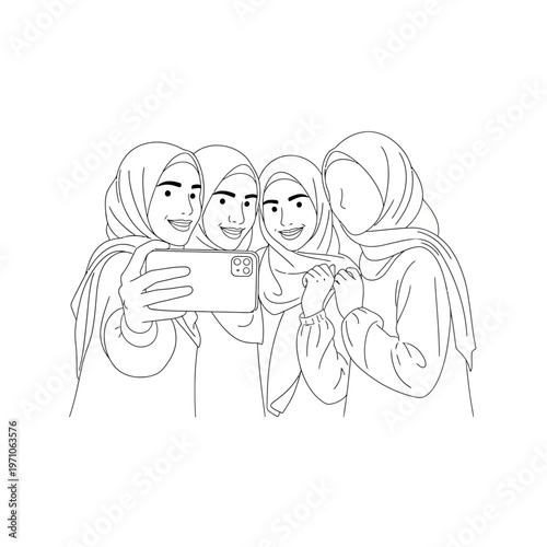 Four Women Wearing Hijab Smiling.