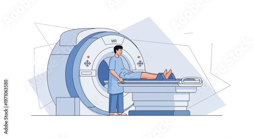 Patient undergoing MRI scan in a modern medical facility with a technician present.