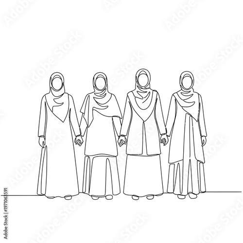 Four Women Wearing Hijab Standing Together.