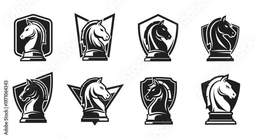 Black and White Chess Knight Vector Logos for Gaming, Sports, and Strategy Branding