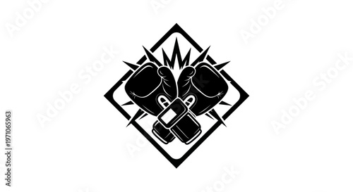Black  White Glyph of Crossed Boxing Gloves for Combat Sports and Fitness Logo Design