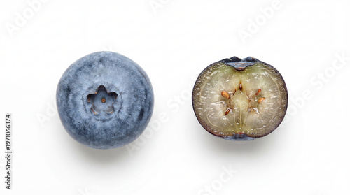 AI Blueberry Whole and Half Cross Section Isolated on White Background Fruit Anatomy