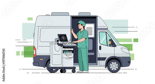 Mobile Medical Unit: Doctor Performing Ultrasound in Van