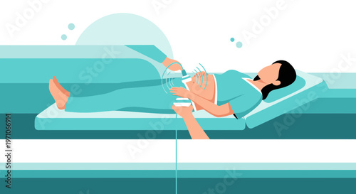 Medical Ultrasound Examination: Patient Undergoing Sonography Procedure for Diagnosis
