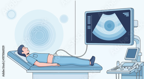 Medical Ultrasound Examination: Patient Undergoing Diagnostic Imaging Procedure in Clinic
