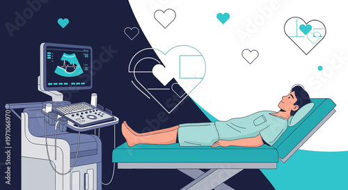 Medical Ultrasound Examination: Patient on Exam Table with Sonography Machine