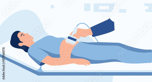 Medical Ultrasound Examination: Patient Undergoing Sonography Scan in Clinic