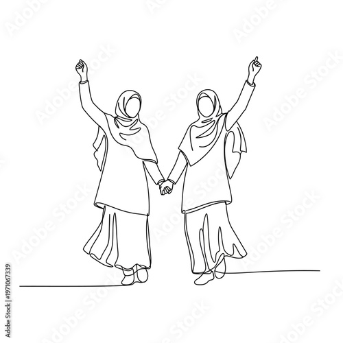 Two Muslim Women in Hijab Celebrating.