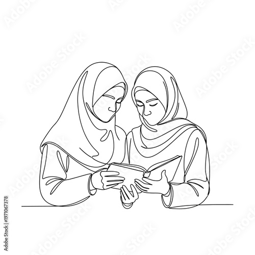 Two Muslim Women Wearing Headscarves Together.