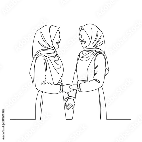 Two Women Wearing Headscarves Shaking Hands.