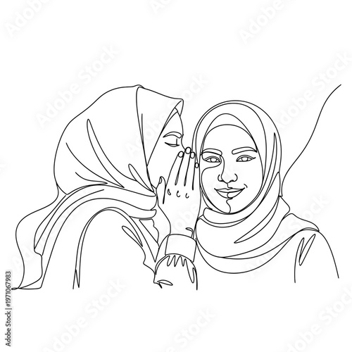Two Women Wearing Hijabs Whispering Secrets.