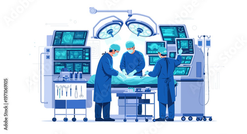 Modern Operating Room: Surgeons Perform Surgery with Advanced Medical Technology
