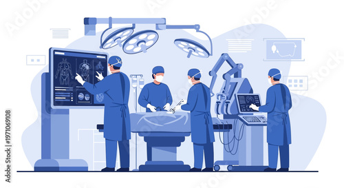 Modern Operating Room with Robotic Surgery and Medical Team