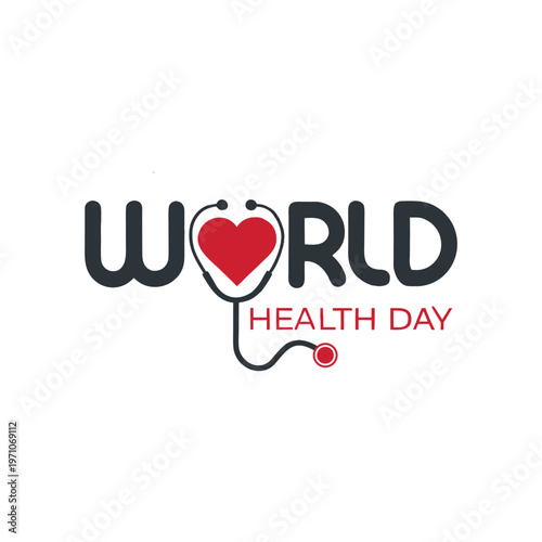 Creative World Health Day vector illustration featuring heart shape with medical symbols, stethoscope and healthcare concept. 