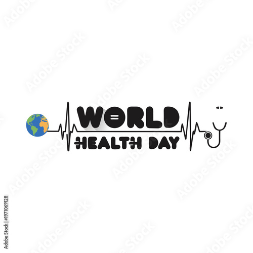Creative World Health Day vector illustration featuring heart shape with medical symbols, stethoscope and healthcare concept. 