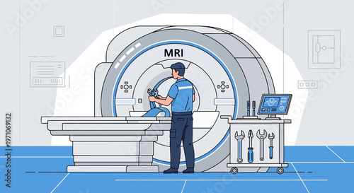 MRI Machine Maintenance: Technician Servicing Medical Imaging Equipment