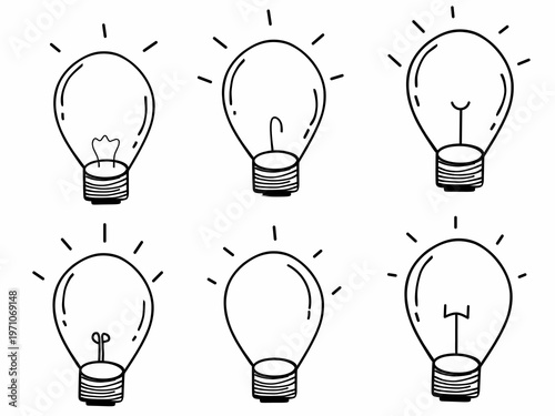 A collection of lamps or bulbs. Hand-drawn vector lamp icons.