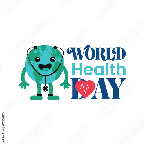 Creative World Health Day vector illustration featuring heart shape with medical symbols, stethoscope and healthcare concept. 