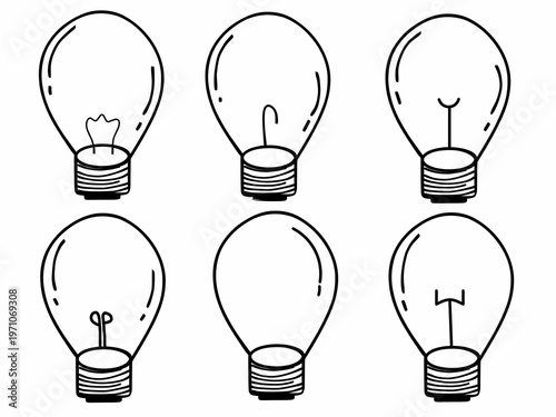 A collection of lamps or bulbs. Hand-drawn vector lamp icons.