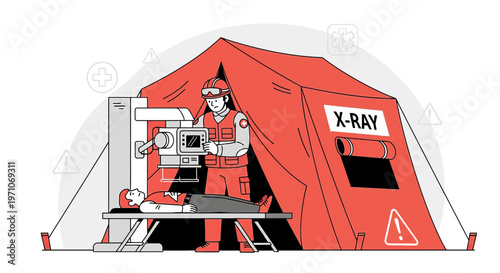 Mobile X-Ray Unit in Tent: Medical Aid in Disaster Zone or Field Hospital