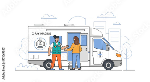 Mobile X-Ray Unit Provides Medical Imaging Services to Patient Outside City Buildings