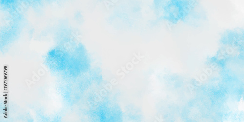  Old vintage textured holiday paper or wallpaper, blue watercolor sky with various blurry and fogy clouds,  this watercolor design with watercolor texture on white background.