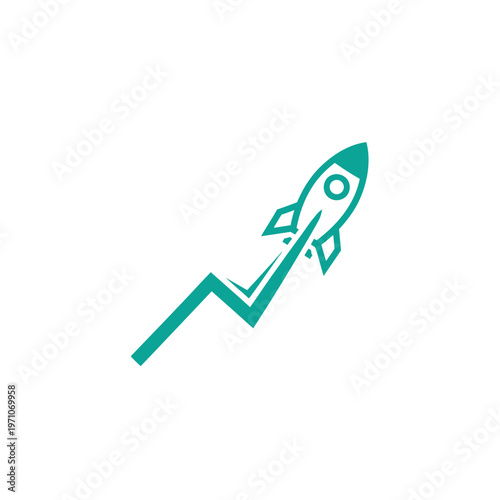 Rocket Launching with Upward Financial Growth Line Indicating Startup Success and Rapid Business Development on Isolated White Background.