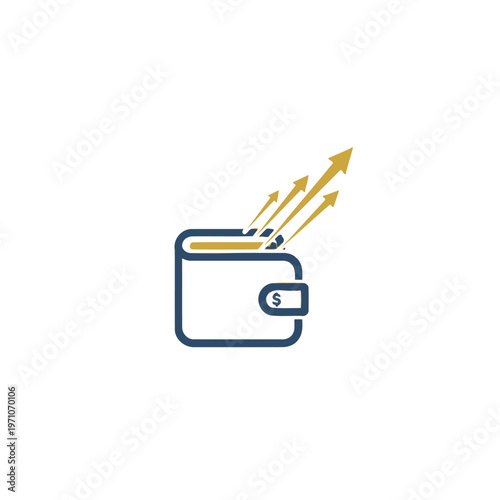 Financial Growth Wallet Icon with Multiple Upward Golden Arrows and Dollar Sign Symbolizing Increased Earnings and Wealth on an Isolated White Background