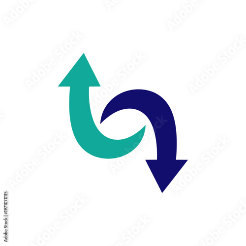 Dynamic Curved Downward to Upward Arrow Icon Symbolizing Change, Trend Reversal, or Optimization on an Isolated White Background